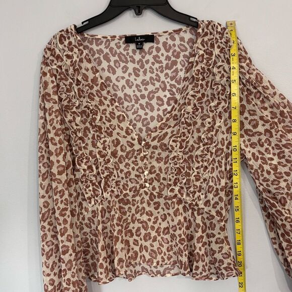 Lulu’s | Women’s Ivory Brown Sheer Blush Animal Print Long Sleeve Blouse Size M - Picture 16 of 16